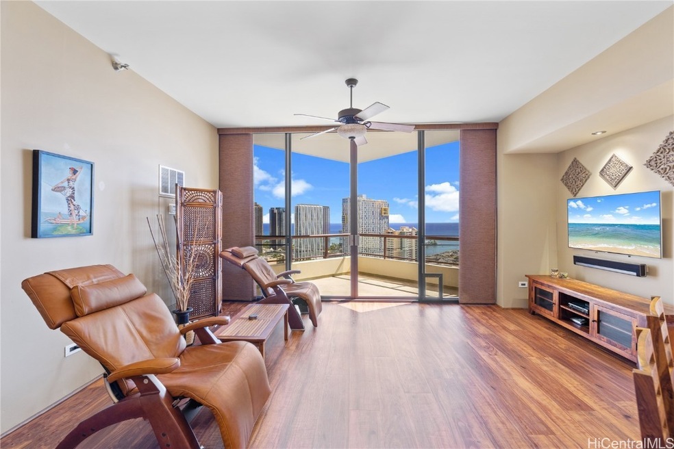 Spacious living room with views of the ocean and c