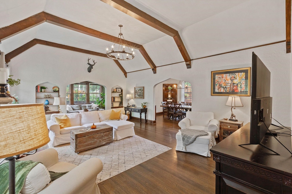 Living room featuring dark hardwood / wood-style f