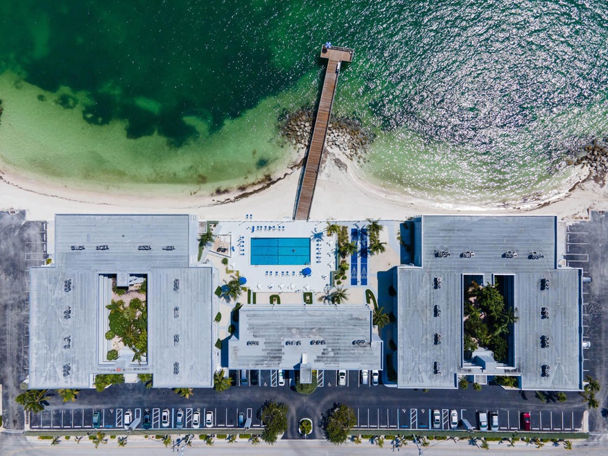 Aerial Above Casa Clara Pool Dock High