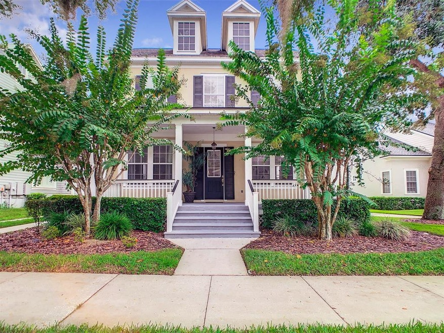 Front view has beautiful Crepe Myrtles