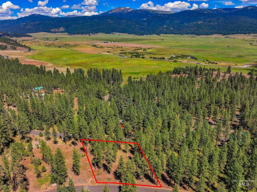 Overview of rural landscape with a mountainous background and property parcel outlined