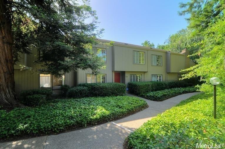 View of lushly landscaped interior greenbelt. Red 