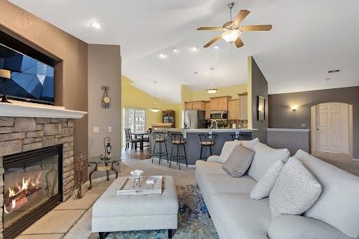 Open concept living room into kitchen