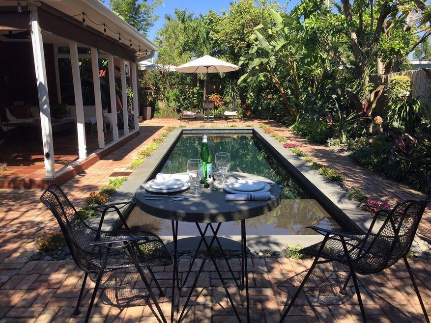 Pool deck and garden.