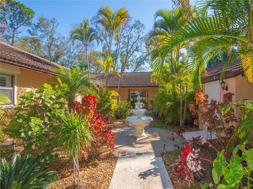 Lush tropical landscape in secured courtyard