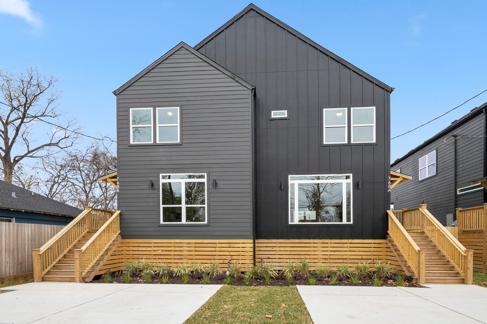 Front view of the duplex. Townhome B is on the lef