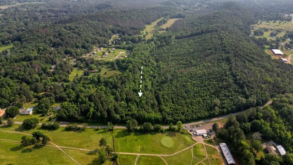 Aerial view of a heavily wooded area