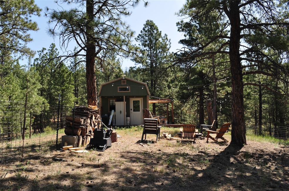 Cabin's front yard with firepit