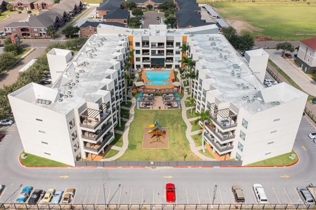 Aerial view of a pool
