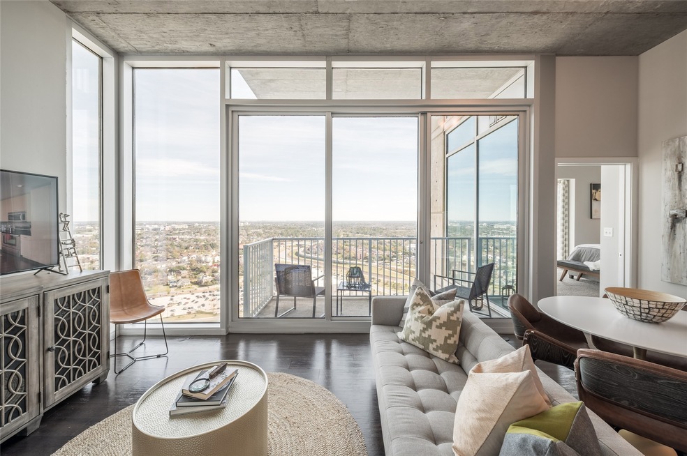 Featuring floor-to-ceiling windows, the space is b