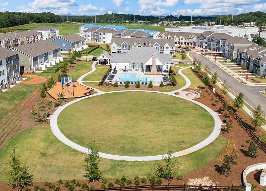 Aerial perspective of suburban area