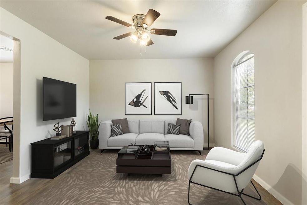 Living room staged with furniture