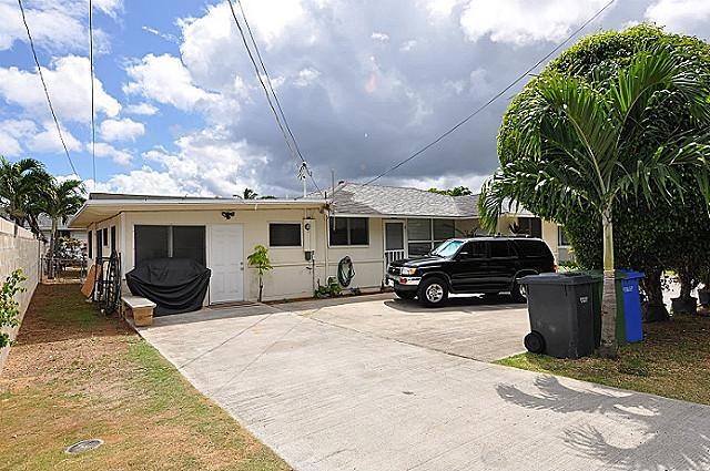 Front entrance to Unit A and parking area