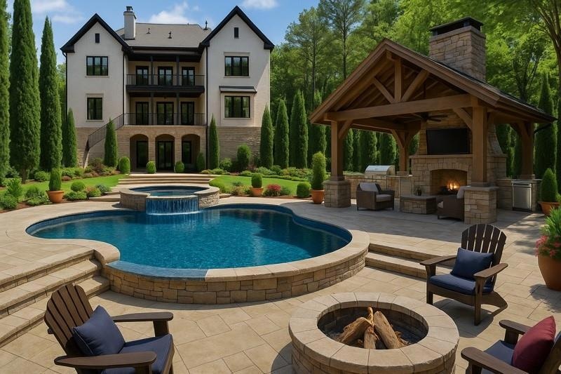View of pool with a patio, a gazebo, an outdoor st