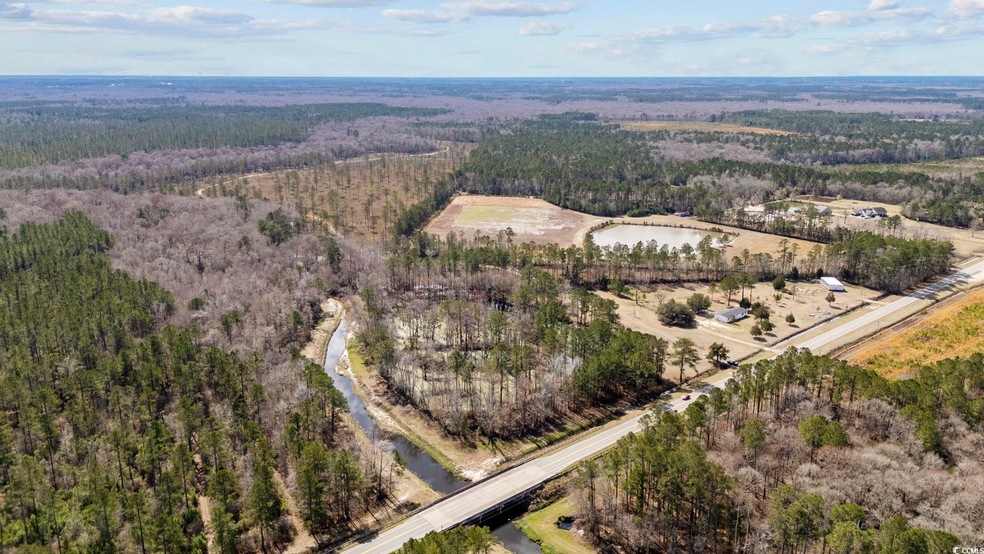 Aerial view of property's location featuring a heavily wooded area and a nearby body of water