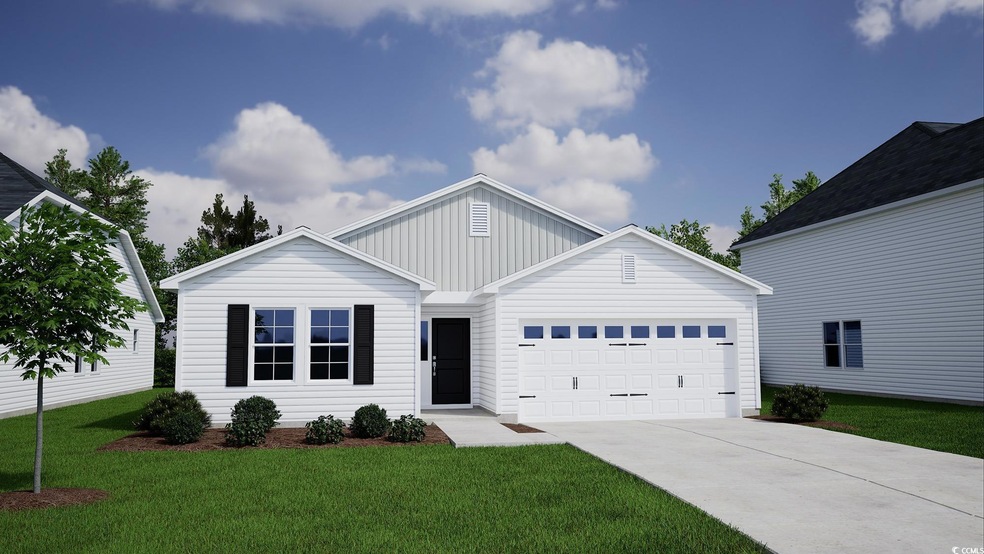View of front of property featuring a garage, boar