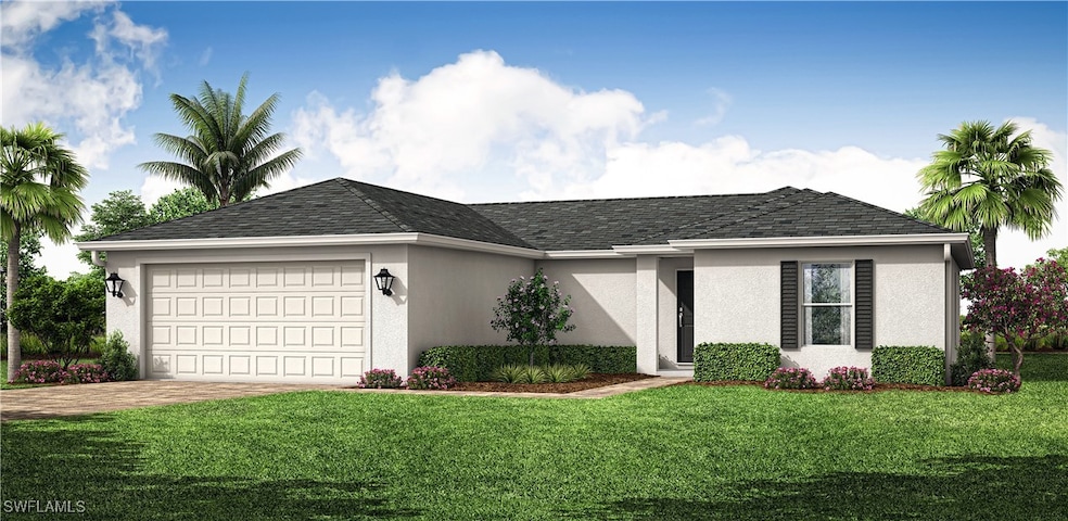Single story home featuring stucco siding, drivewa