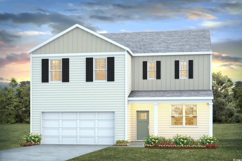 View of front of home featuring an attached garage, driveway, a shingled roof, and board and batten siding