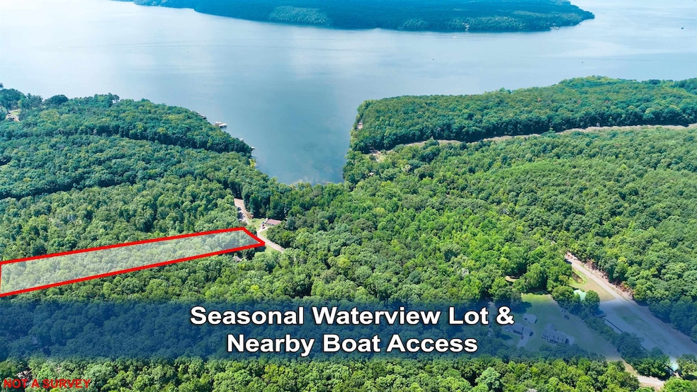 Aerial view featuring a water view and a forest vi