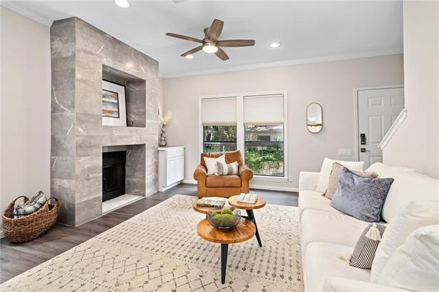 Main floor living with updated fireplace surround,