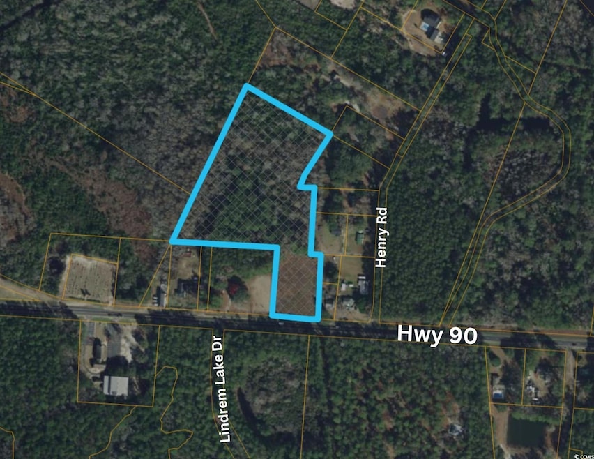 Aerial map of property and surrounding area with property parcel outlined