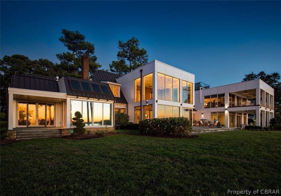 Full rear view of contemporary exterior of home at