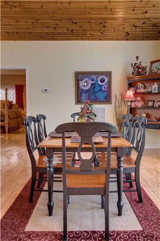 The dining area can accommodate a large table!