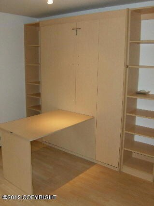A great storage and desk area