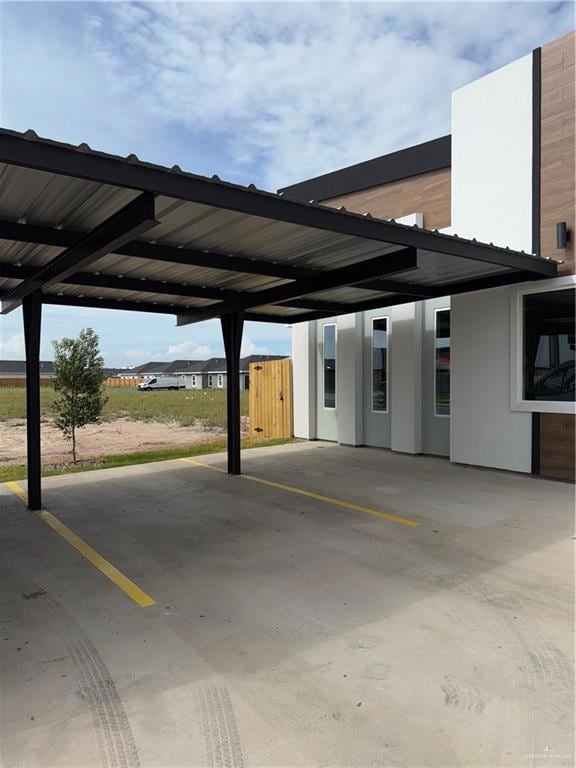 View of covered parking lot