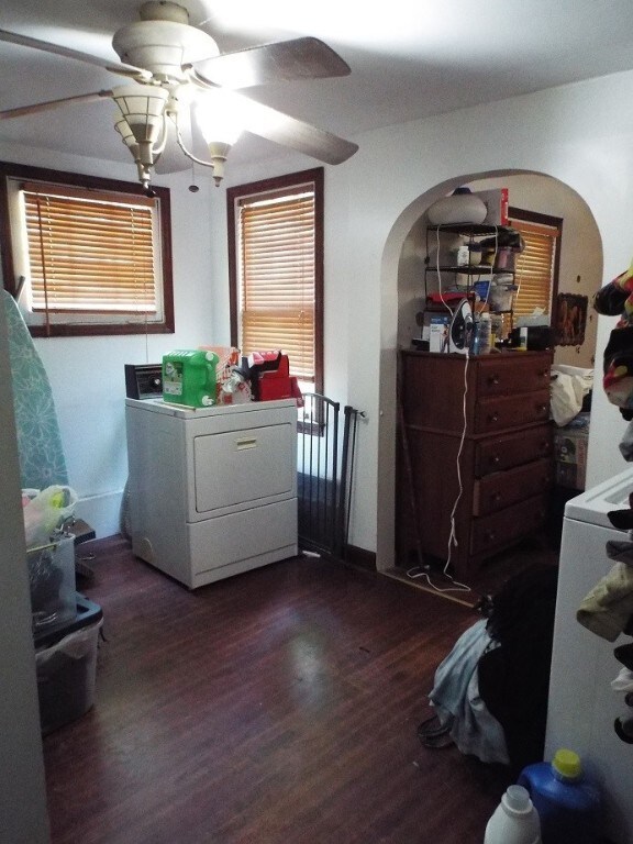 master bedroom with large walk in and laundry