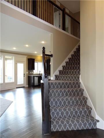 Staircase with sculptured carpet & decorative iron