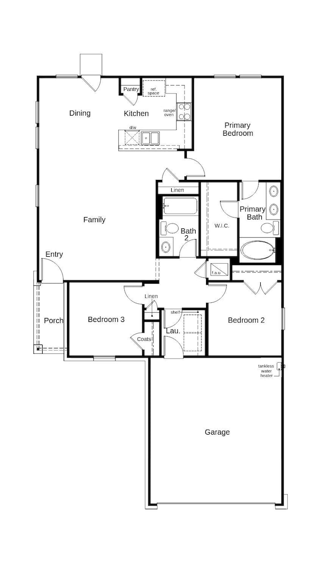 This floor plan features 3 bedrooms, 2 full baths