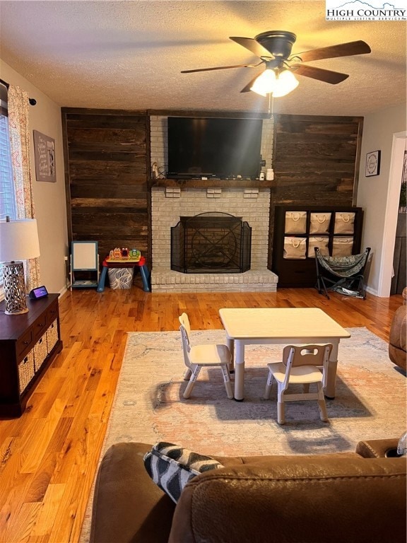 Beautiful brick gas fireplace with T&G wood surrou