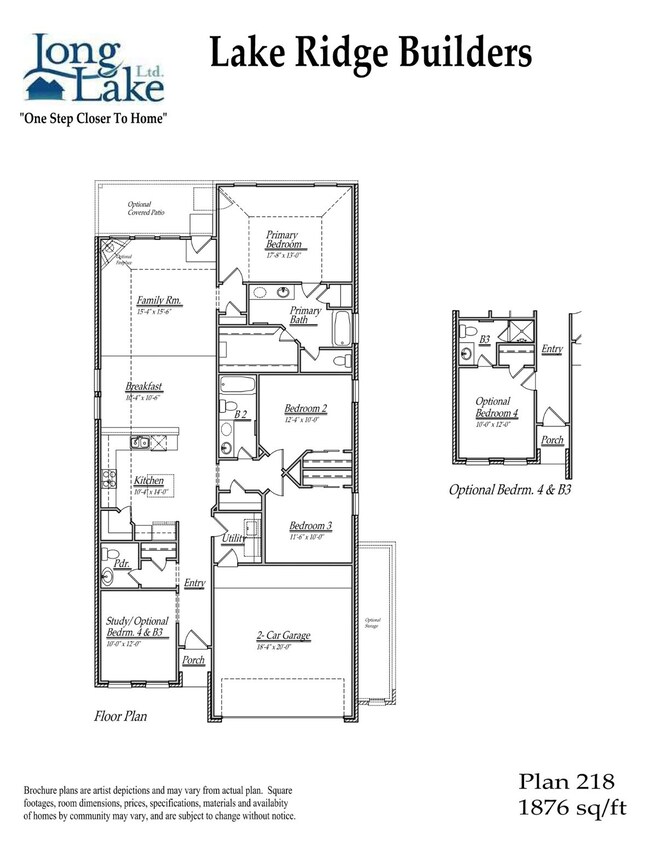 Plan 218 features 4 bedrooms, 3 full baths,  and o