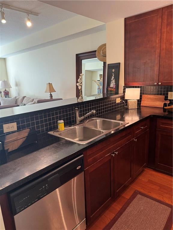 Kitchen overlooks the living area.