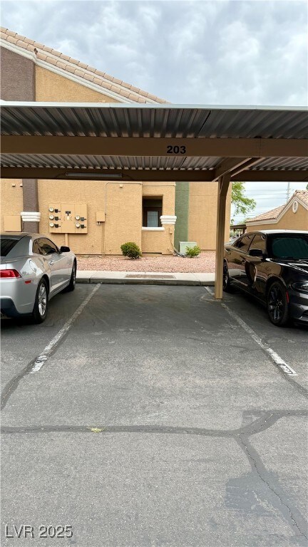 View of covered parking lot
