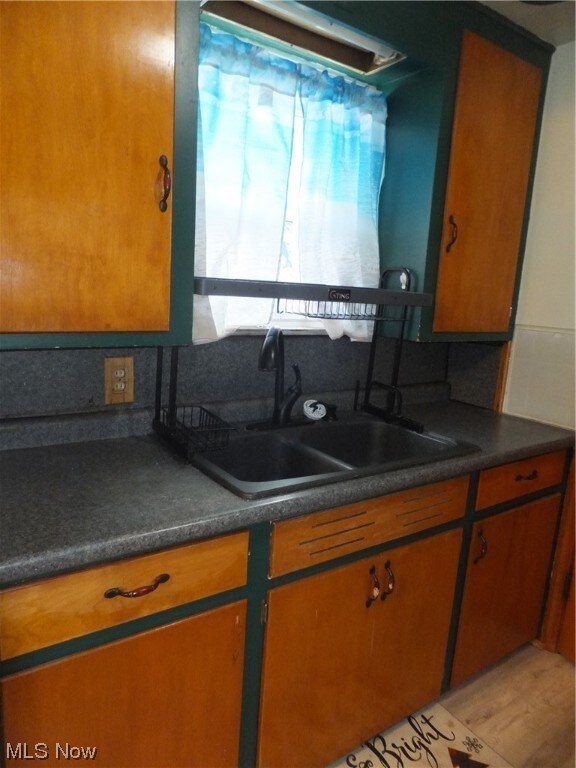 Kitchen featuring light hardwood / wood-style flooring and sink