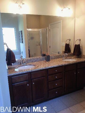 Master bath boasts granite countertops, double van