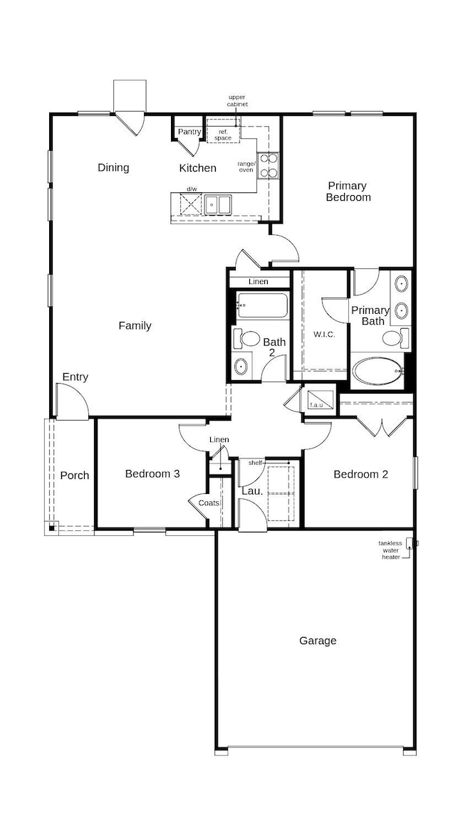 This floor plan features 3 bedrooms, 2 full baths