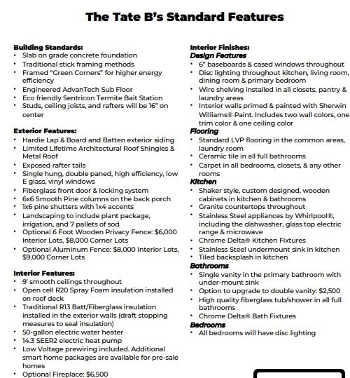 Tate B - Standards -  All plans, pricing and speci