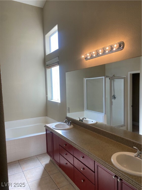 Bathroom with shower with separate bathtub, tile p