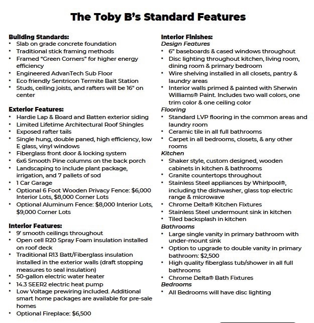 Toby B Standard Features - All plans, pricing, & s