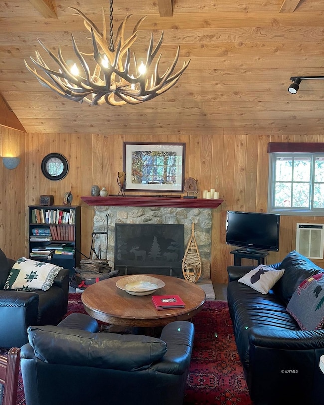 Rock wood burning fireplace