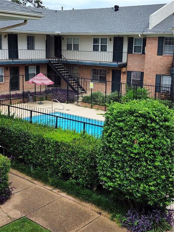 Balcony overlooks pool