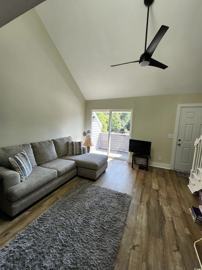 Living room with hardwood / wood-style flooring, h