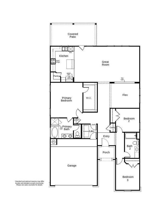 This floor plan features 3 bedrooms, 2 full baths