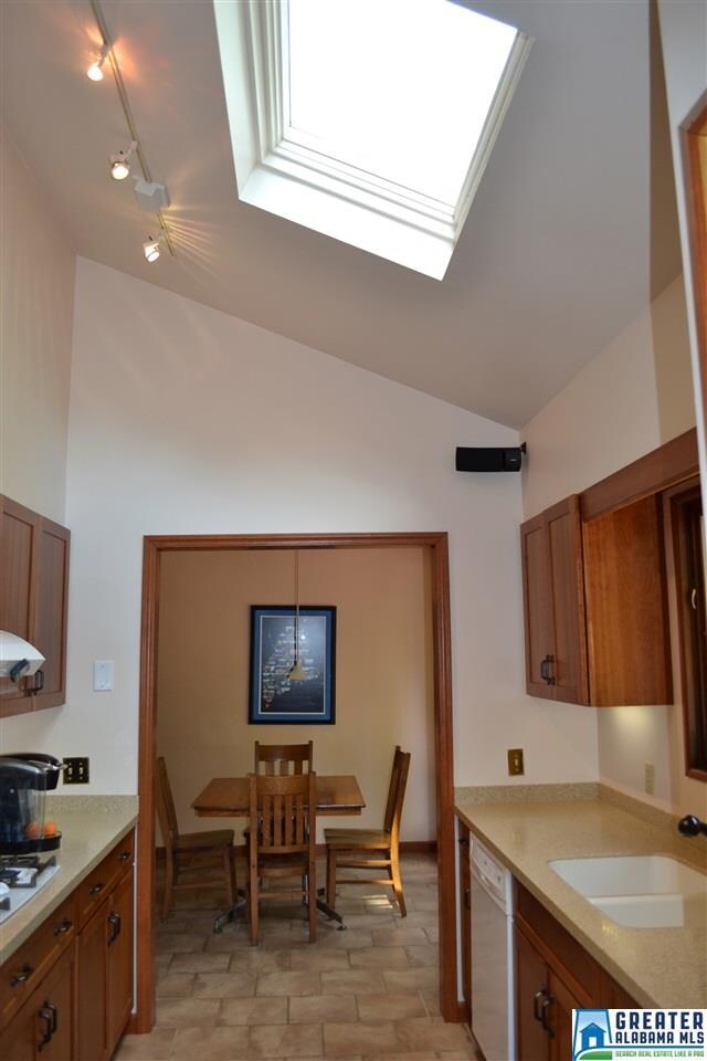 Sunny sky light in kitchen.