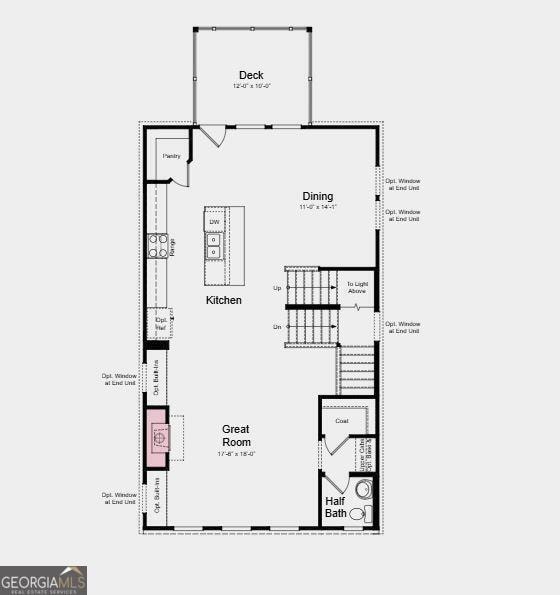 Main Level Floor Plan - Structural options added include: fireplace and open rails at staircase