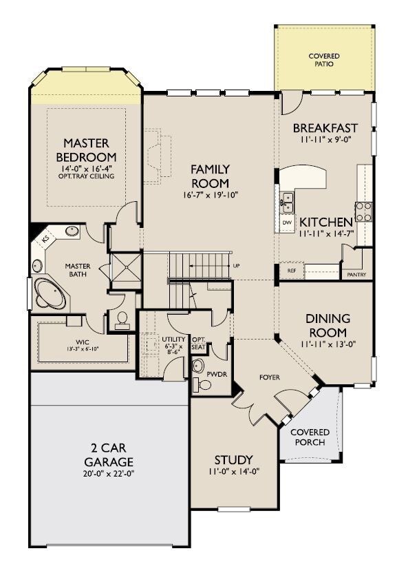 Discover elegance in every corner of the Bridgeport, including tray ceilings in the owner’s suite and game room, a two-story family room with a fireplace, and a gracious foyer that opens to the dining room.
