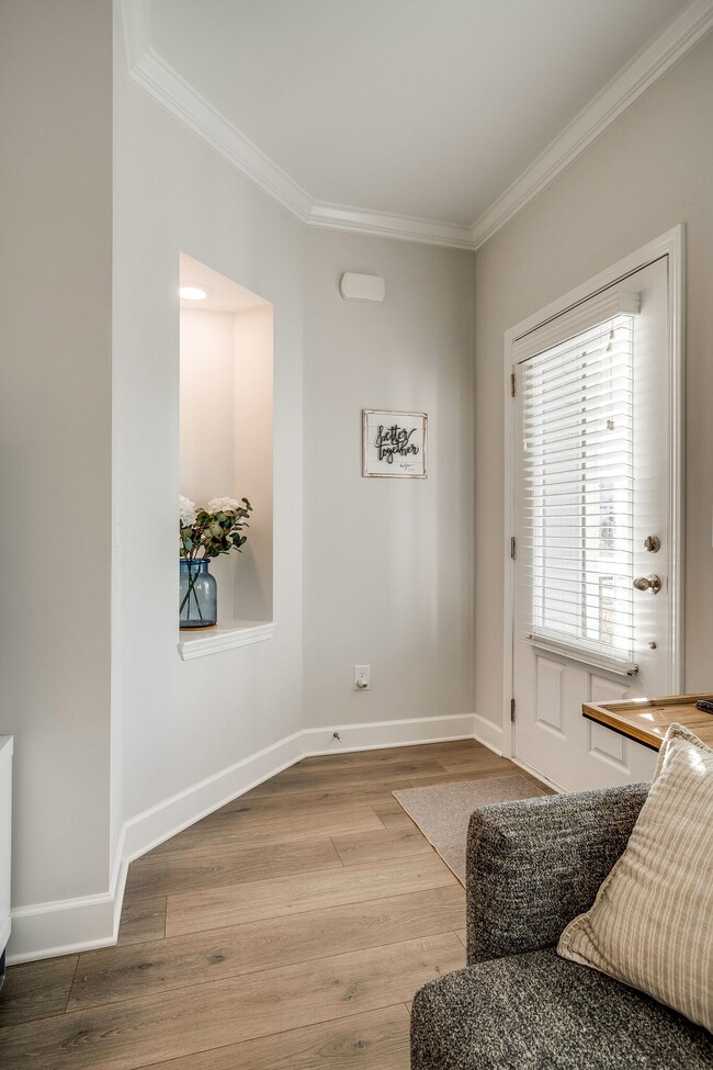 The foyer is inviting and you can highlight your art!